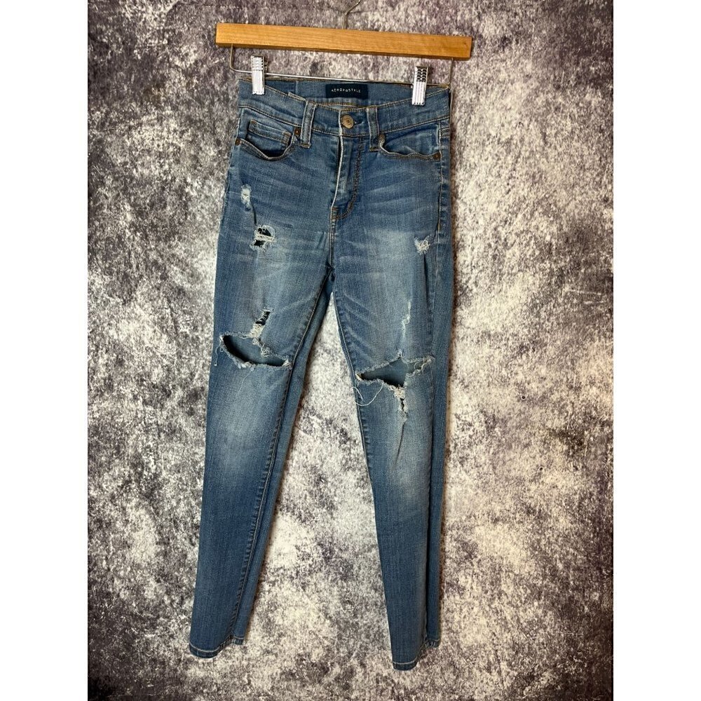Aeropostale‎ High Waisted Ankle Jegging Deconstructed Skinny Jeans Denim Women's